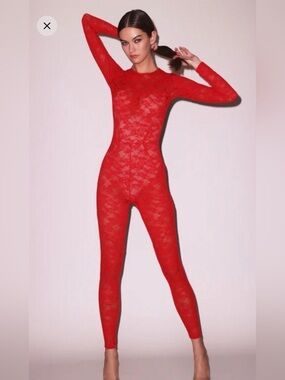 Fleur du Mal Red Lace Full-Body Bodysuit - Women's Intimates